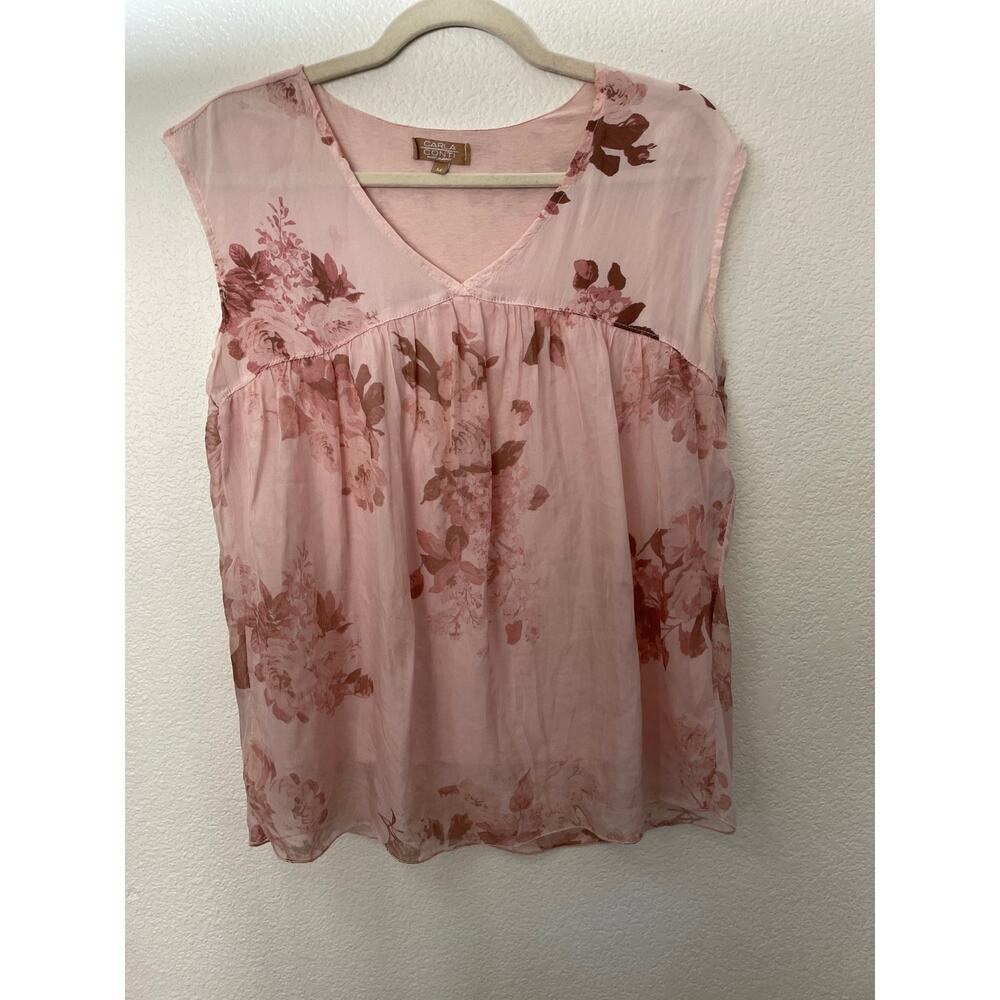 Carla Conti 100% silk in Italy floral pink sleeveless top romantic feminine M